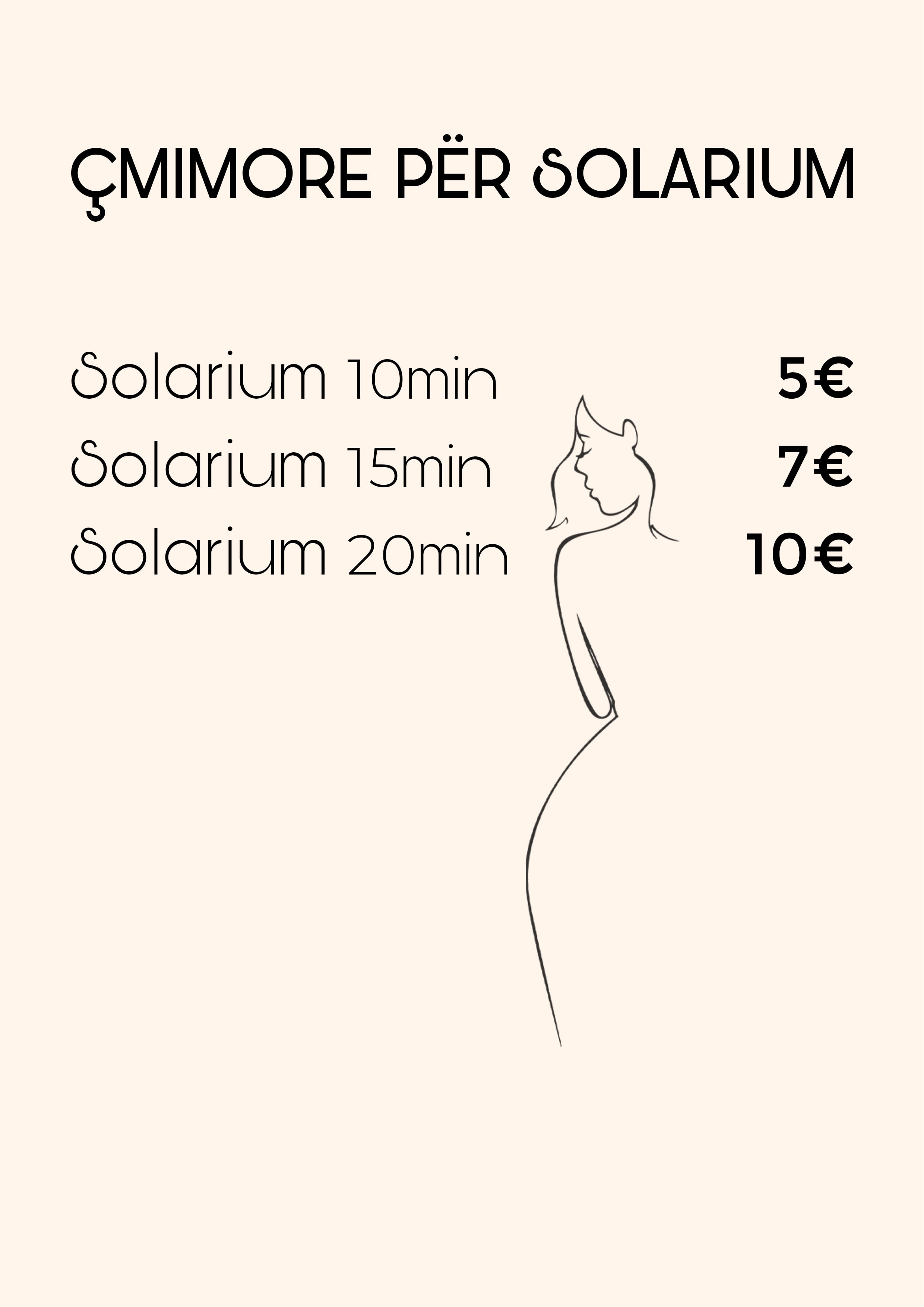 Solarium price list: 10, 15 and 20 minutes