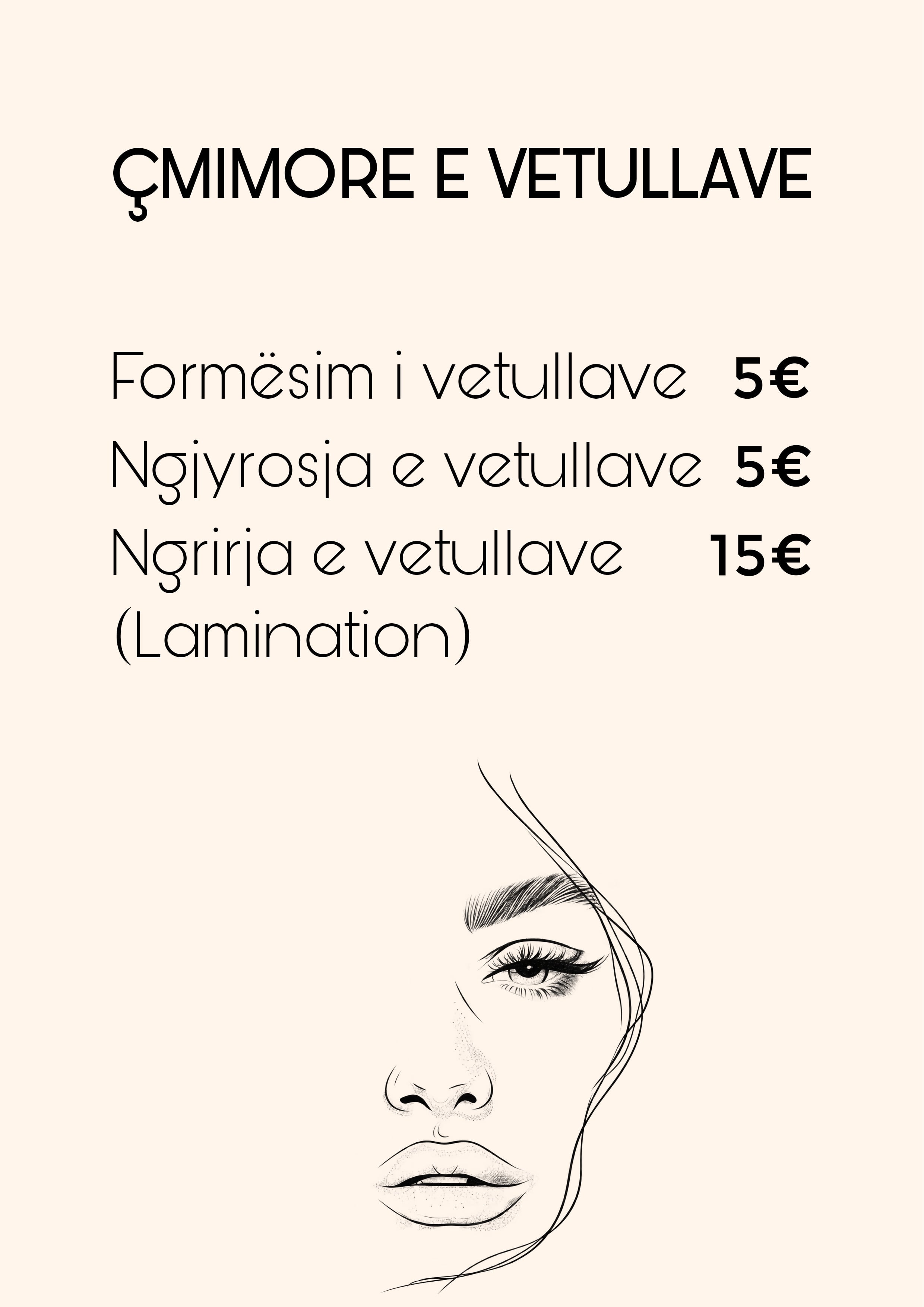 Eyebrow price list: shaping, tinting and lamination