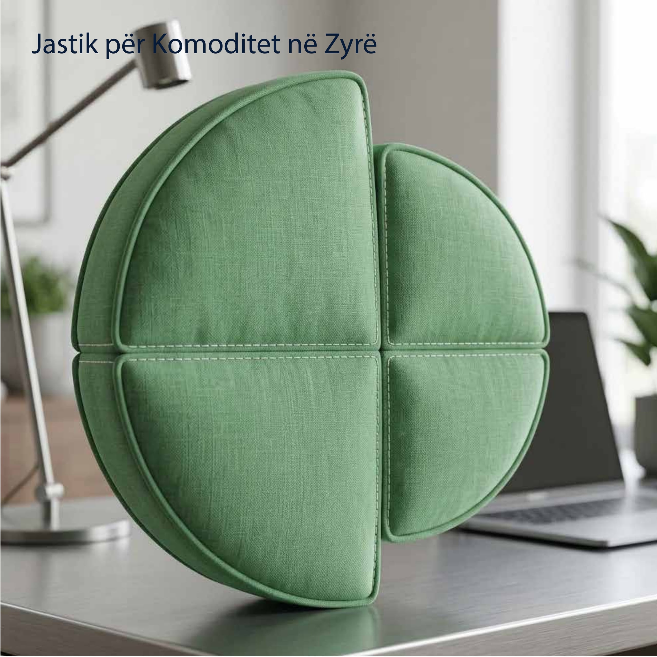 Round four-part green cushion in an office
