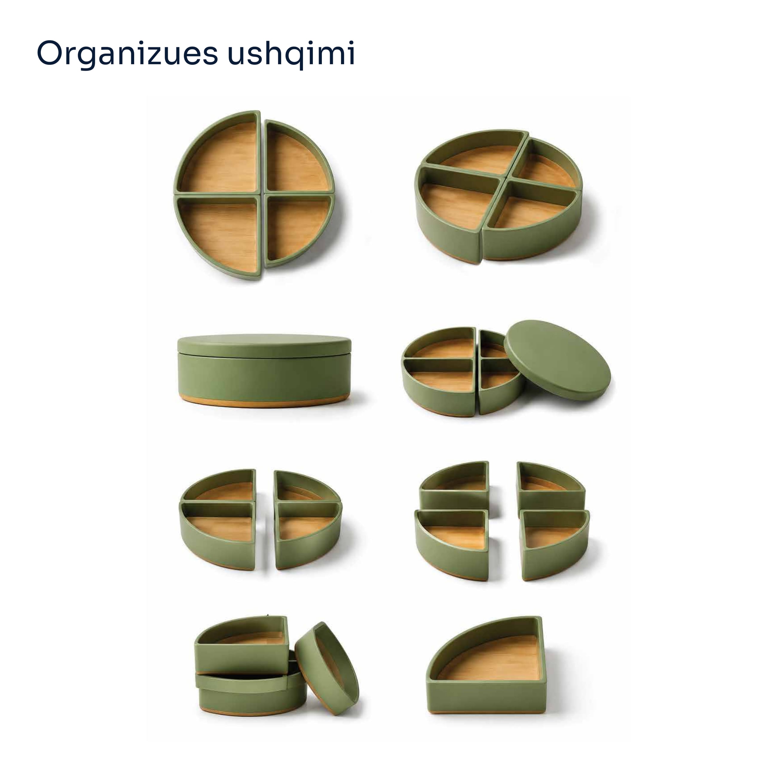 Four-part food organiser, open and closed
