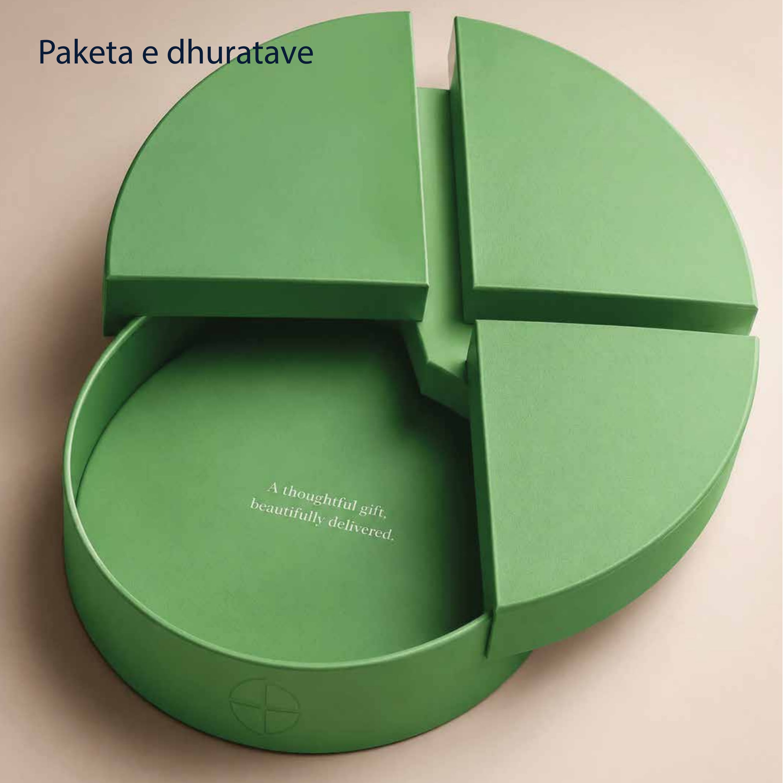 Round gift box with a four-part lid