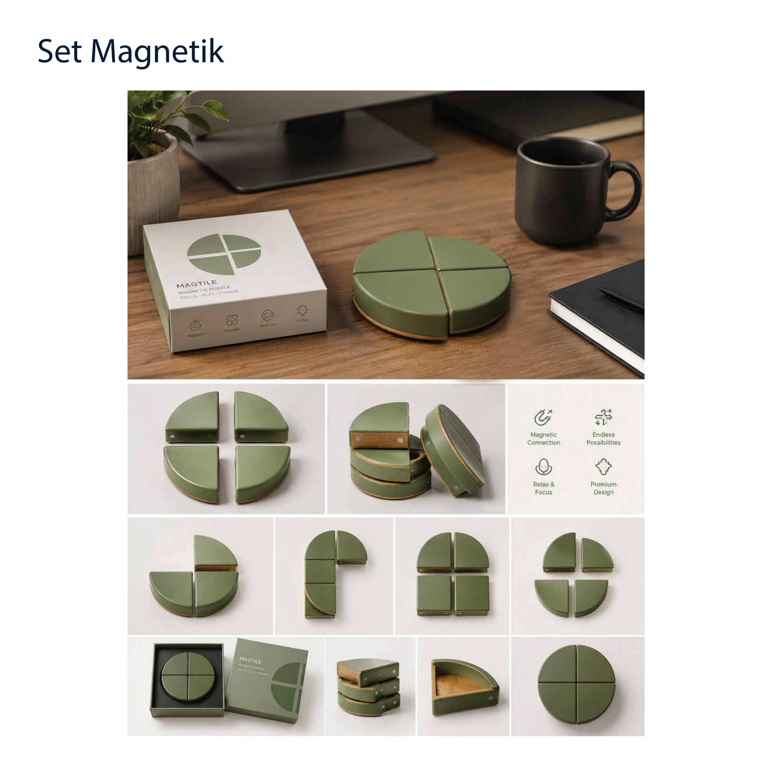 Magnetic set of modular green pieces