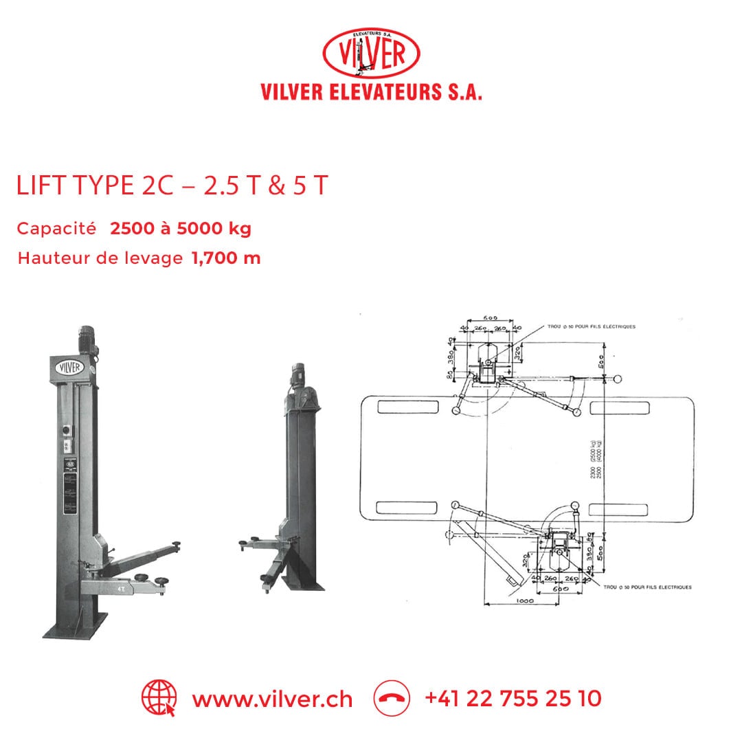 Post for the Type 2C lift with a technical drawing